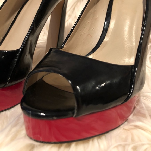 Black and Red, Platform, Peep-Toe Heels, Size 8/9 - Picture 6 of 6